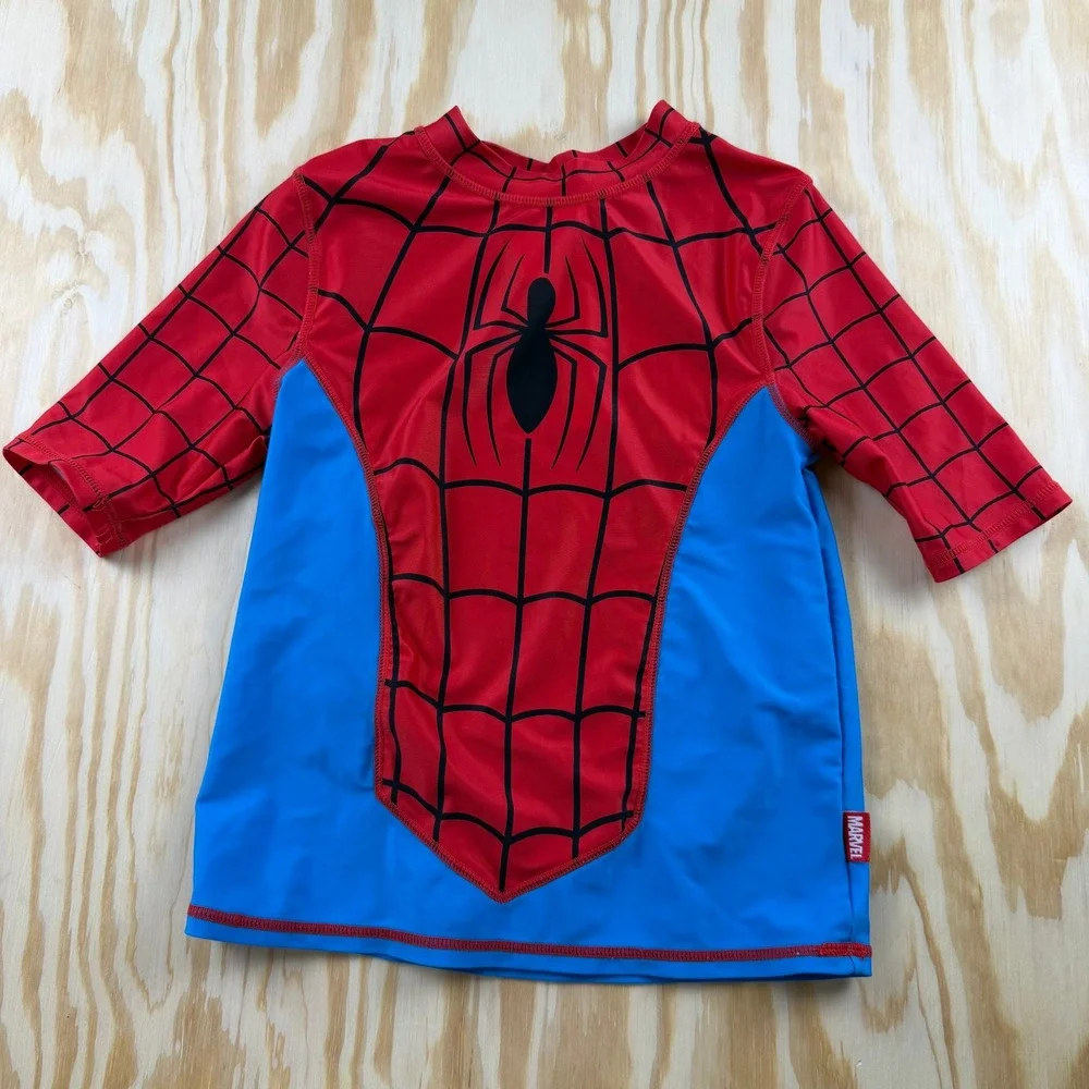 Disney Marvel Spiderman Rash Guard Swim Shirt Red Blue Kids Size 7/8